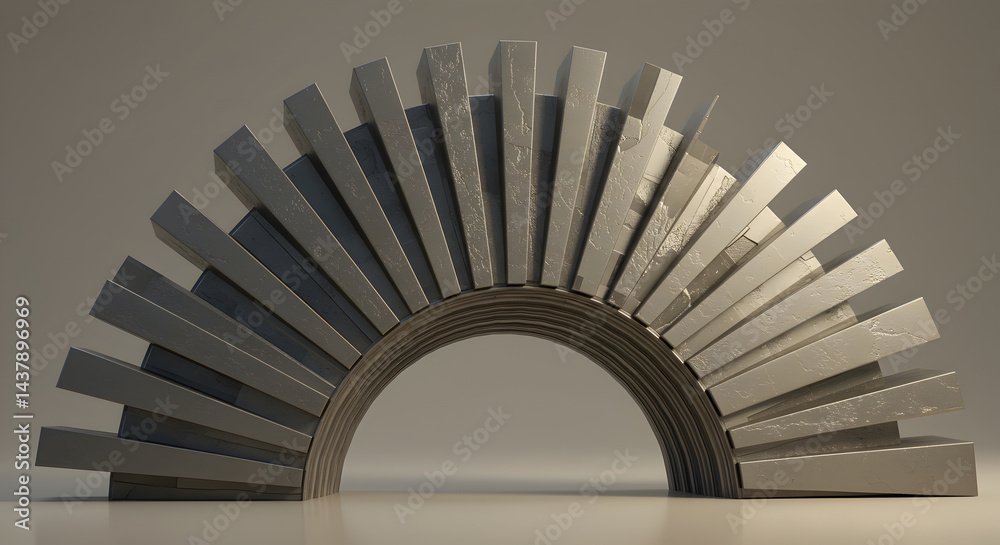 Fototapeta premium Radiant Assemblage Metallic Geometric Blocks Forming Semicircular Pattern