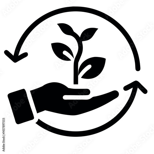 Human hands hold a green plant sprout, a symbol of nature, growth, and eco care for the environment and life.
