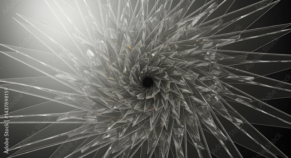 Obraz premium Angular Crystal Structures Radiating From A Central Void In Dark Ambience