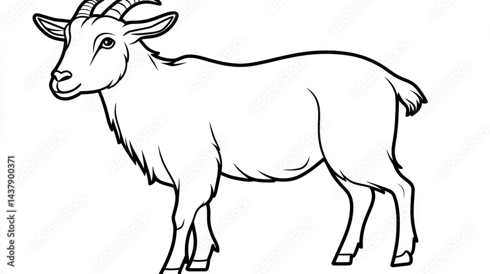 Fototapeta premium Goat illustration, side profile, white background, coloring page