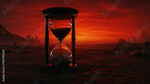 Hourglass Sand Flowing in Apocalyptic Landscape Dramatic Time Passing