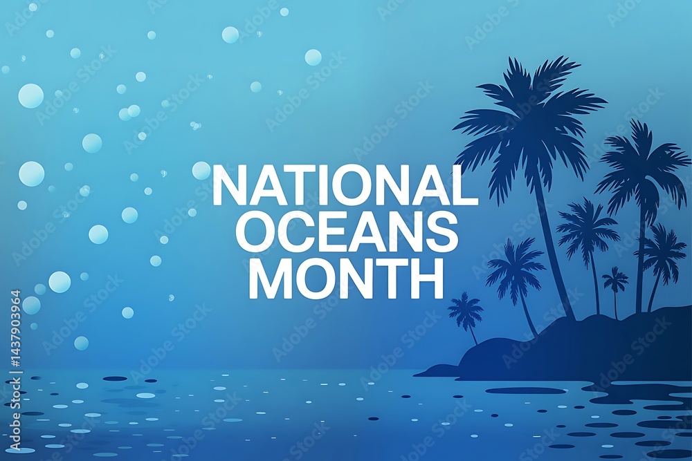 Obraz premium Celebrate National Oceans Month: Tropical island scene blue ocean bubbles tranquil ocean vibe