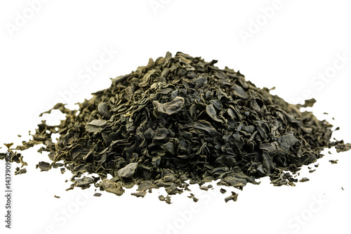 heap of dry green tea leaves isolated png transparent cutout
