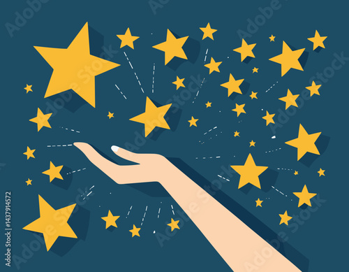 Empowerment or encouragement to help employee reach career success, woman leadership, support or help for work achievement, reward or job promotion concept, helping hand help businesswoman reach star.