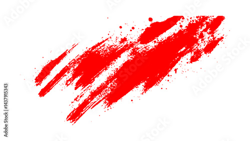 Abstract red paint splatter on white background. Stylish, grunge with a rough, worn look in dust and scratches on a white background. Brush strokes, stain grunge isolated on white background,