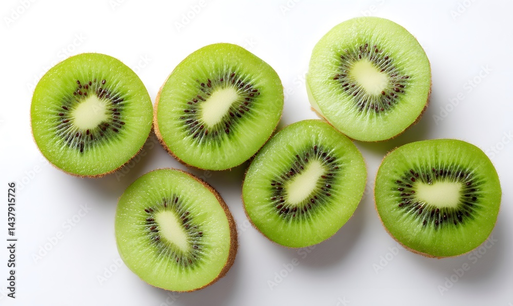 Fototapeta premium Kiwi slices on a white background, Generative AI