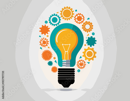 Innovation or product development, idea or solution to solve business problem, invention or technology creation to build new product, efficiency concept, businessman build gear in lightbulb idea.