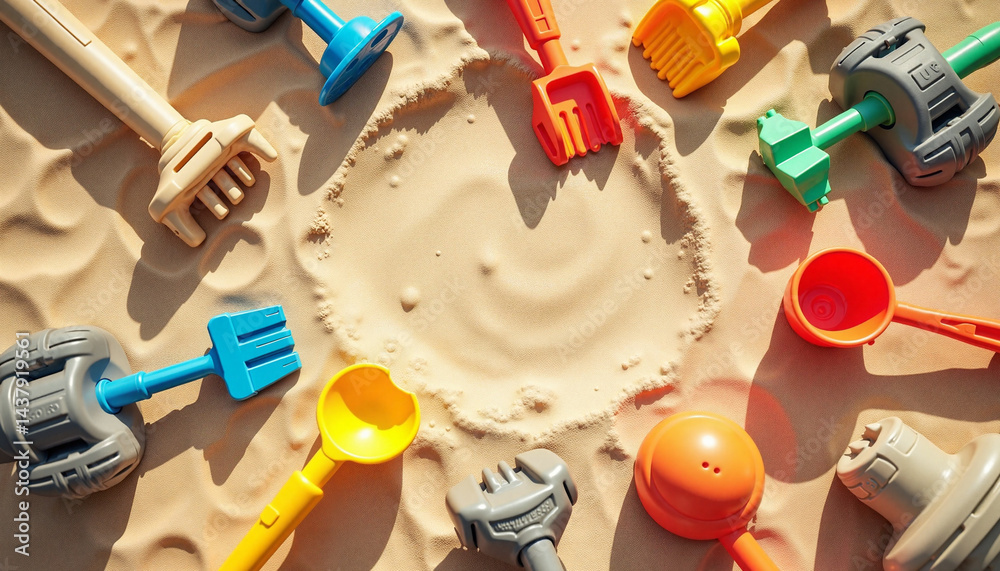 Colorful sandbox toys for International Children's Day in sandy area