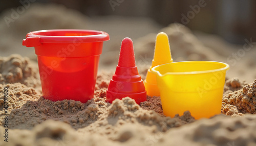 Obraz na płótnie Colorful Sandbox Toys for International Children's Day in Soft Sand w salonie
