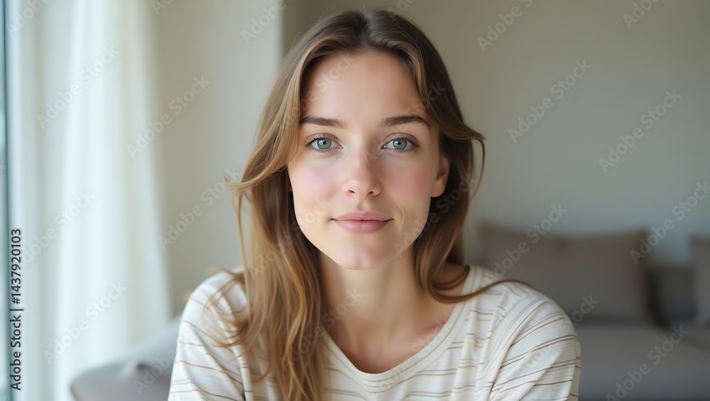 Portrait Of A Woman With Green Eyes And Brown Hair In A Casual Setting, portrait photography Portrait Of A Woman With Green Eyes And Brown Hair In A Casual Setting, portrait photography