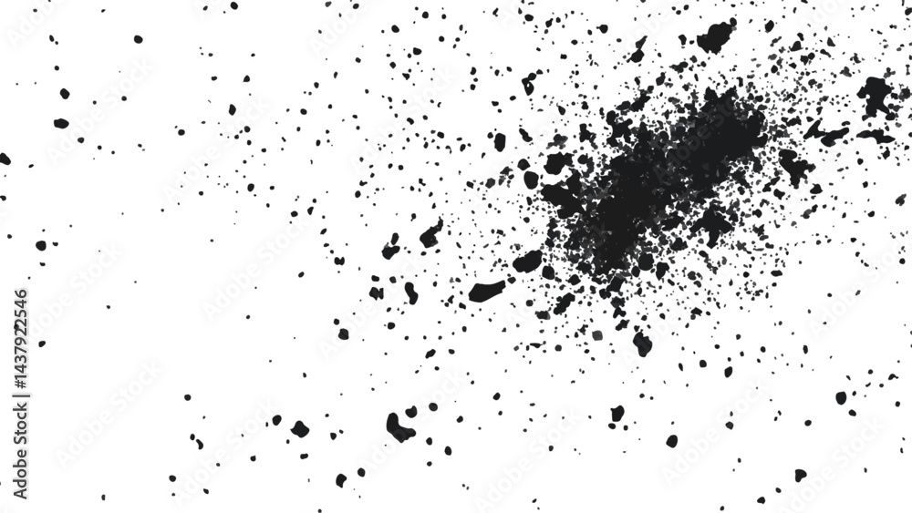 Obraz premium Dirt dust texture isolated on white background, top view. Black dust with effect fragments explosion isolated on white background and texture, 
