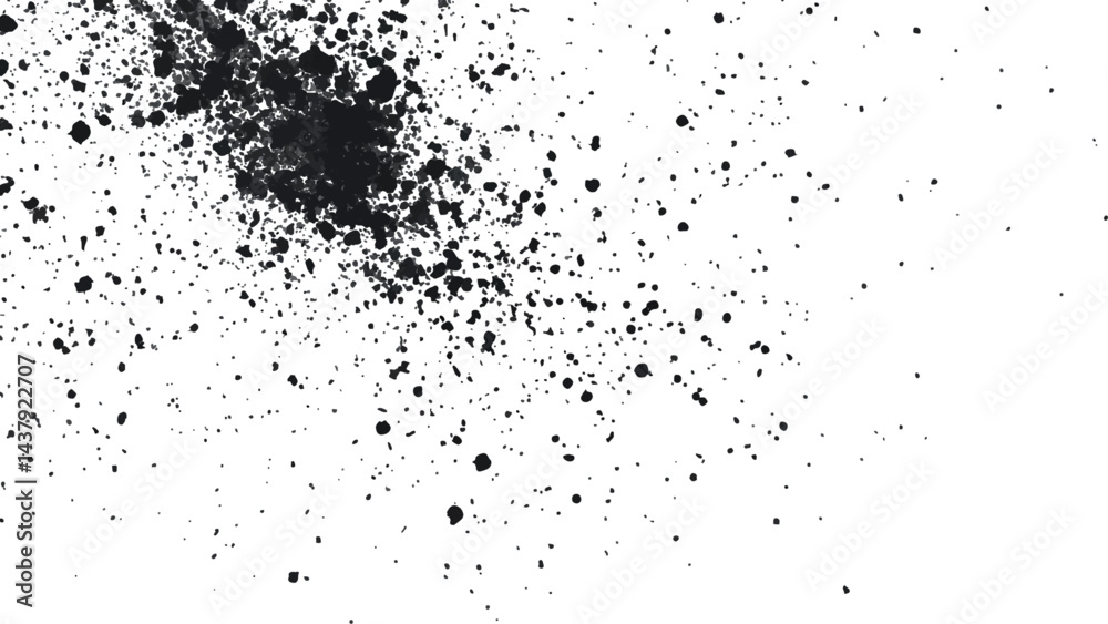 Obraz premium Dirt dust texture isolated on white background, top view. Black dust with effect fragments explosion isolated on white background and texture, 