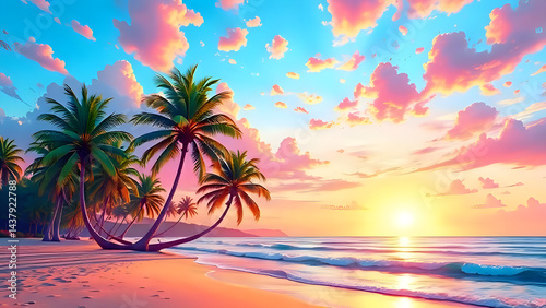 tropical beach with palm trees