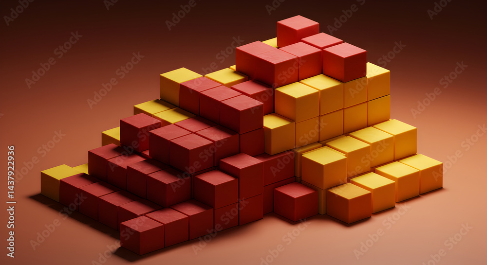 Conceptual Representation Of Block Construction With Cubes Red And Yellow Conceptual Representation Of Block Construction With Cubes Red And Yellow