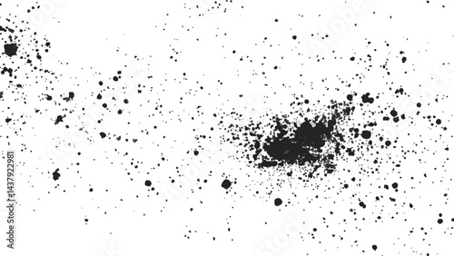 Dirt dust texture isolated on white background, top view. Black dust with effect fragments explosion isolated on white background and texture, 