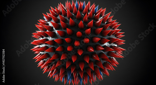Abstract Sphere Covered With Sharp Spikes In Red And Blue Color
