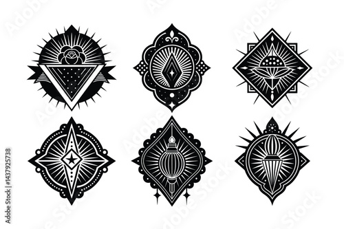 set of black and white ornamental elements isolate