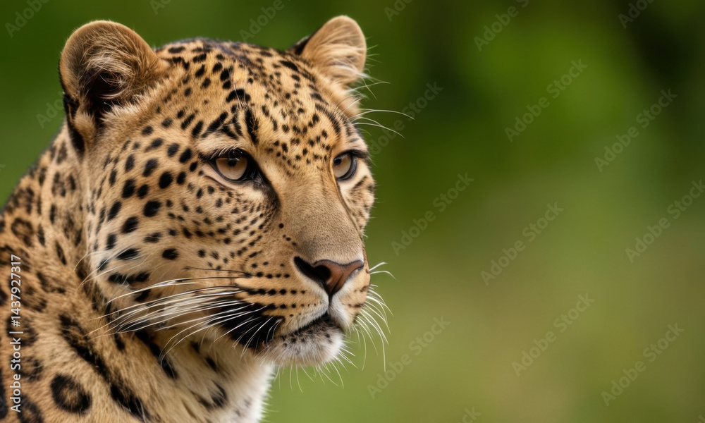 Fototapeta premium A close-up shot of a leopard's face with a blurred background, perfect for representing wildlife or nature themes