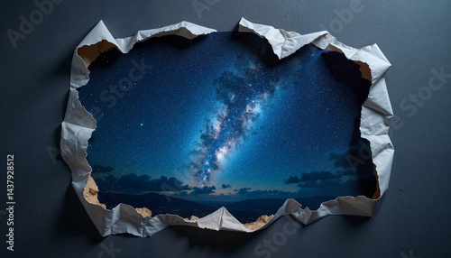 Obraz na płótnie Torn Paper Effect of the Milky Way at Night, Black Friday w salonie