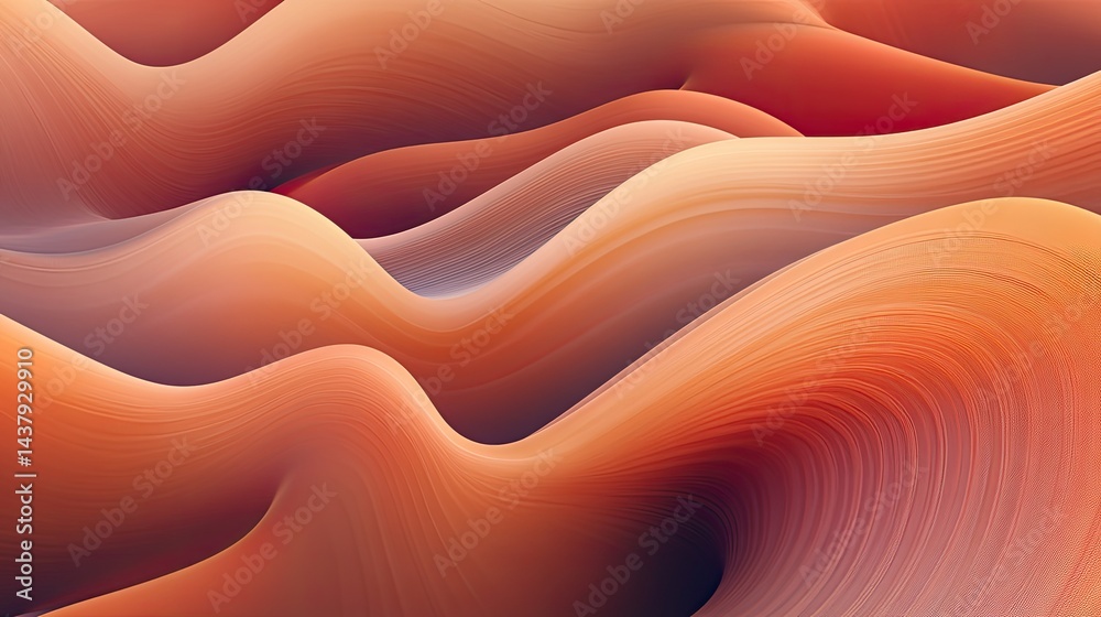 Fototapeta premium Abstract wavy lines of warm orange and peach colors. Fluid, organic shapes create a mesmerizing visual effect