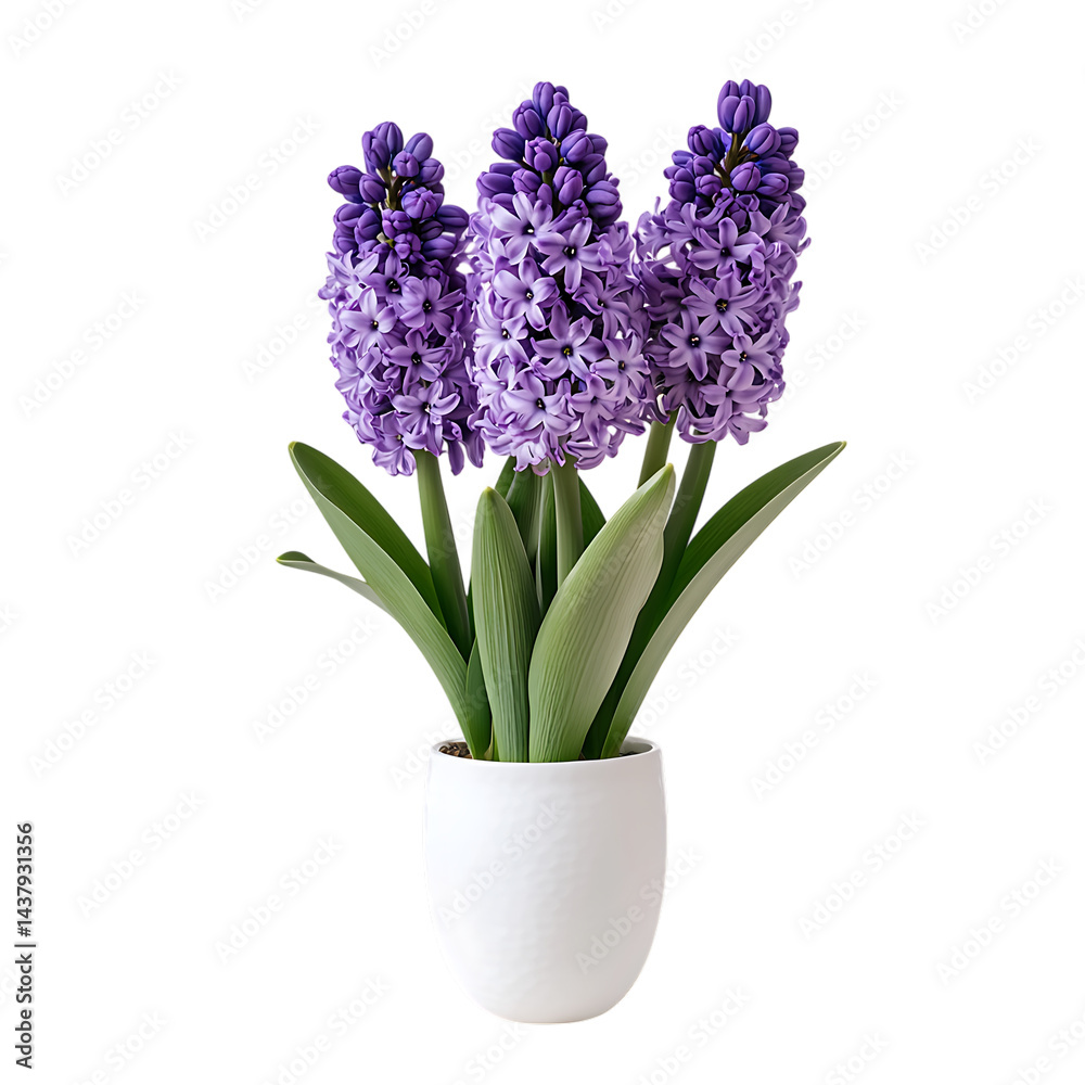 Fototapeta premium Isolated in a pot, a bunch of pink hyacinth and purple lilac flowers bloom, showcasing their spring beauty