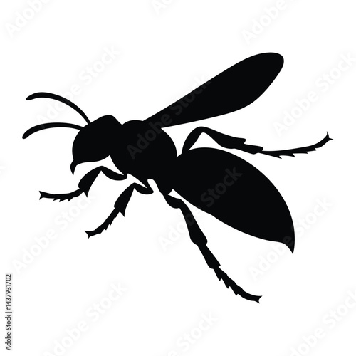 Silhouette of wasp insect vector art illustration image black isolated on white background