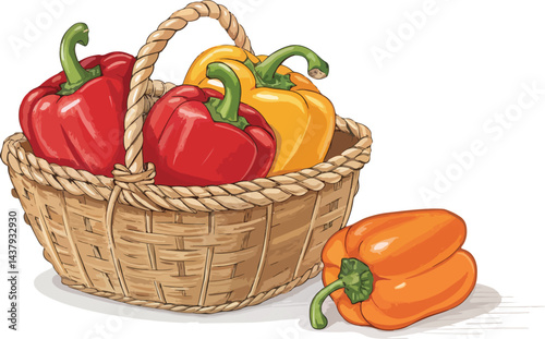 Capsicum in basket in white background vector design, Capsicum Illustration vector design