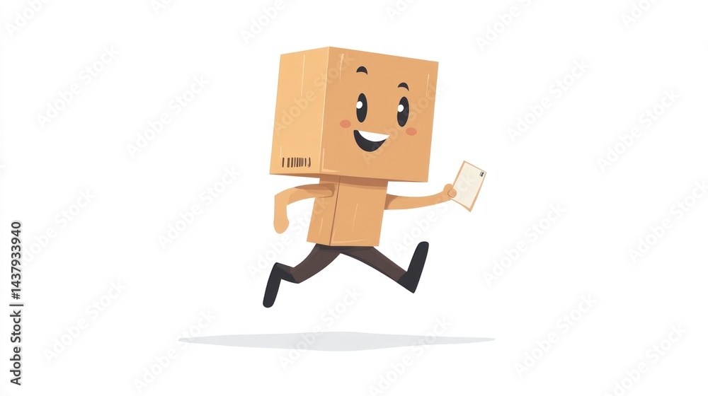 Cartoon cardboard box character running with a phone Cartoon cardboard box character running with a phone