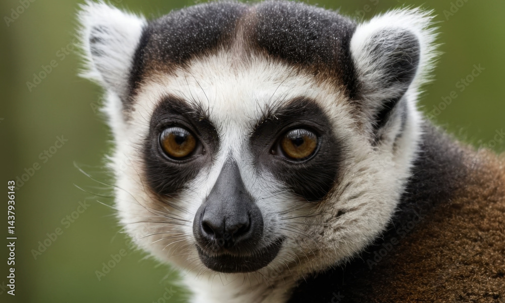 Obraz premium A close-up shot of a lemur looking directly at the camera, showcasing its curious expression