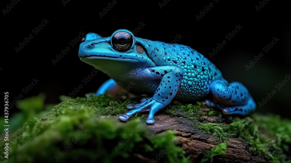 Obraz premium Vibrant blue frog on mossy log