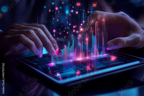Tablet screen with business graphs, charts, and analysis. Screen with business analysis and statistical data3
