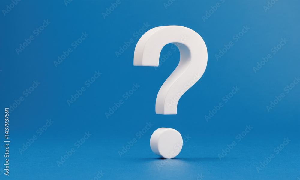 A simple white question mark symbol on a bright blue background A simple white question mark symbol on a bright blue background