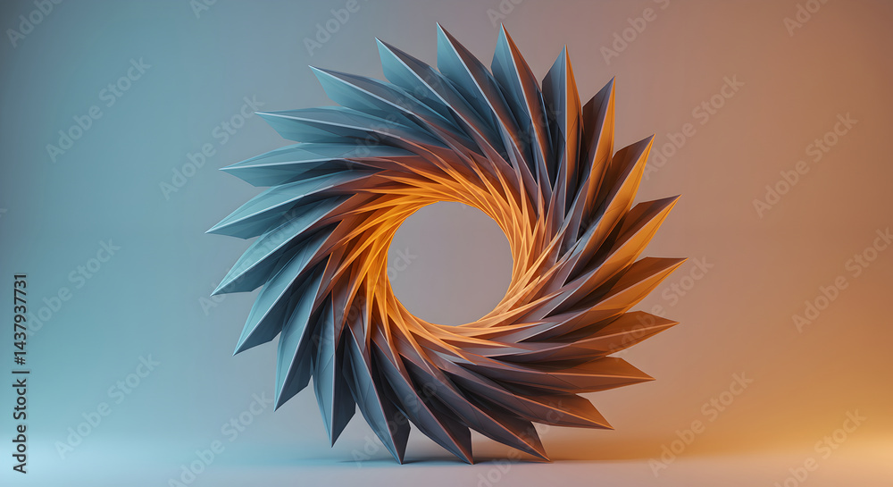 Obraz premium Abstract Geometric Form Rendered With a Vortex Like Design With Sharp Edges