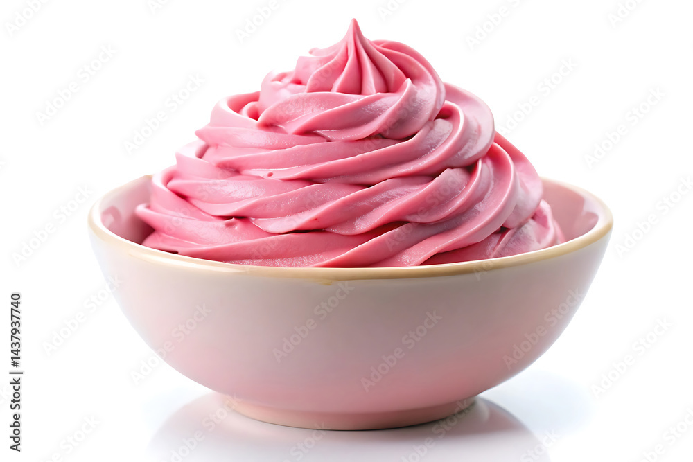 a bowl of pink frosting image isolated on a white background a bowl of pink frosting image isolated on a white background