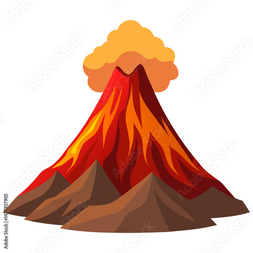 Erupting volcano with flowing lava