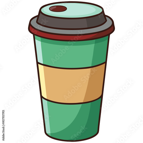 Green takeaway coffee cup with brown lid
