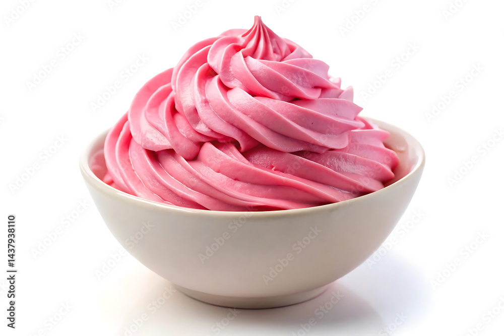 a bowl of pink frosting image isolated on a white background