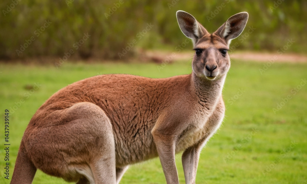 A kangaroo stands in a sunny grassy field, possibly waiting for food or looking around A kangaroo stands in a sunny grassy field, possibly waiting for food or looking around