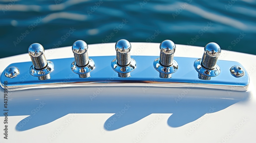 Engine bracket and mounting bolts shown in extreme close-up on a boat's transom