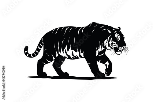 Silhouette of tiger isolated on white background