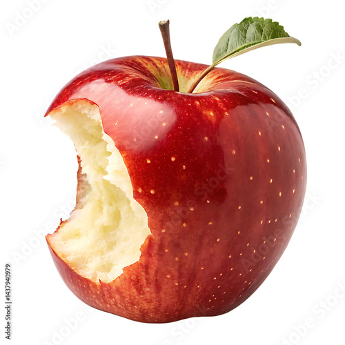 fresh red apple with bite showing juicy white flesh isolated transparent background png