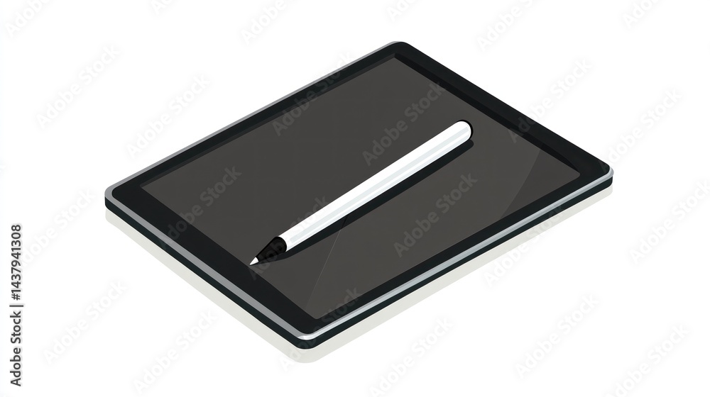 Digital tablet stylus, design, workspace, technology, white background, illustration Digital tablet stylus, design, workspace, technology, white background, illustration