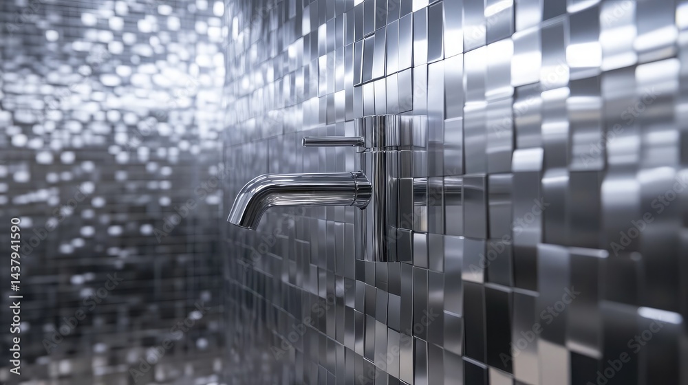 Metallic tap against a mirror backsplash with clean reflections and a modern vibe