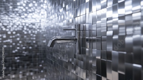Obraz na płótnie Metallic tap against a mirror backsplash with clean reflections and a modern vibe w salonie