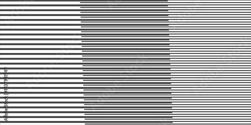 Horizontal line pattern. From thin line to thick. Parallel stripe. Black streak on white background. Straight gradation stripes. Abstract geometric patern.