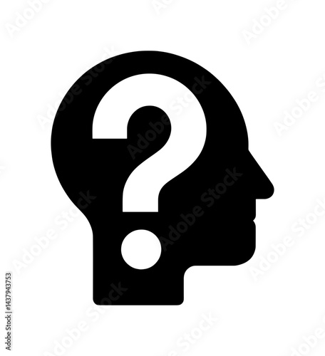 black human head in profile with a question mark in the center of the head