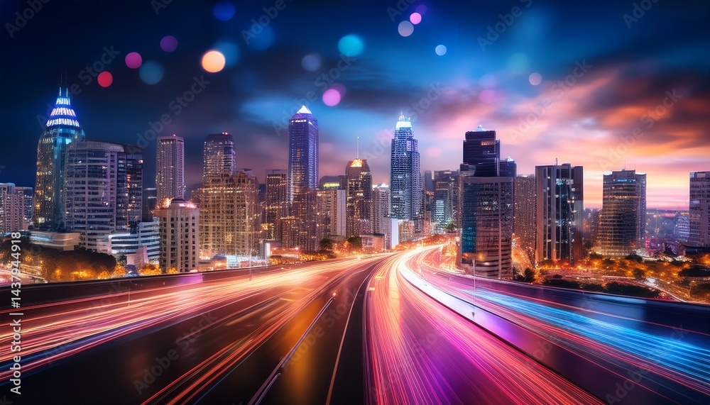 vibrant city skyline at night with colorful bokeh lights and bustling streets capturing the energy of urban life vibrant city skyline at night with colorful bokeh lights and bustling streets capturing the energy of urban life