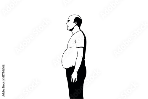 Silhouette of an old man with belly isolated on white background