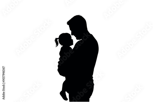 Silhouette of father with his daughter isolated on white background