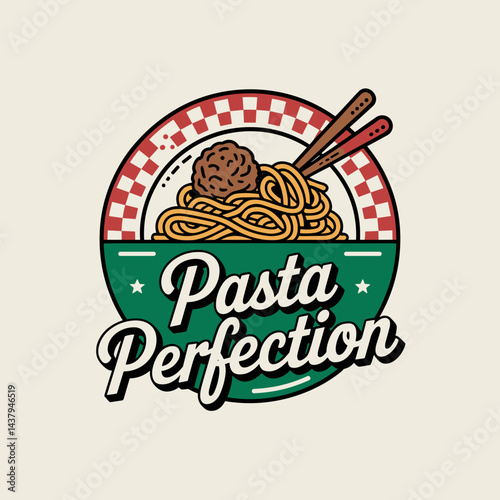 Pasta Perfection Vintage Spaghetti and Meatballs Badge
